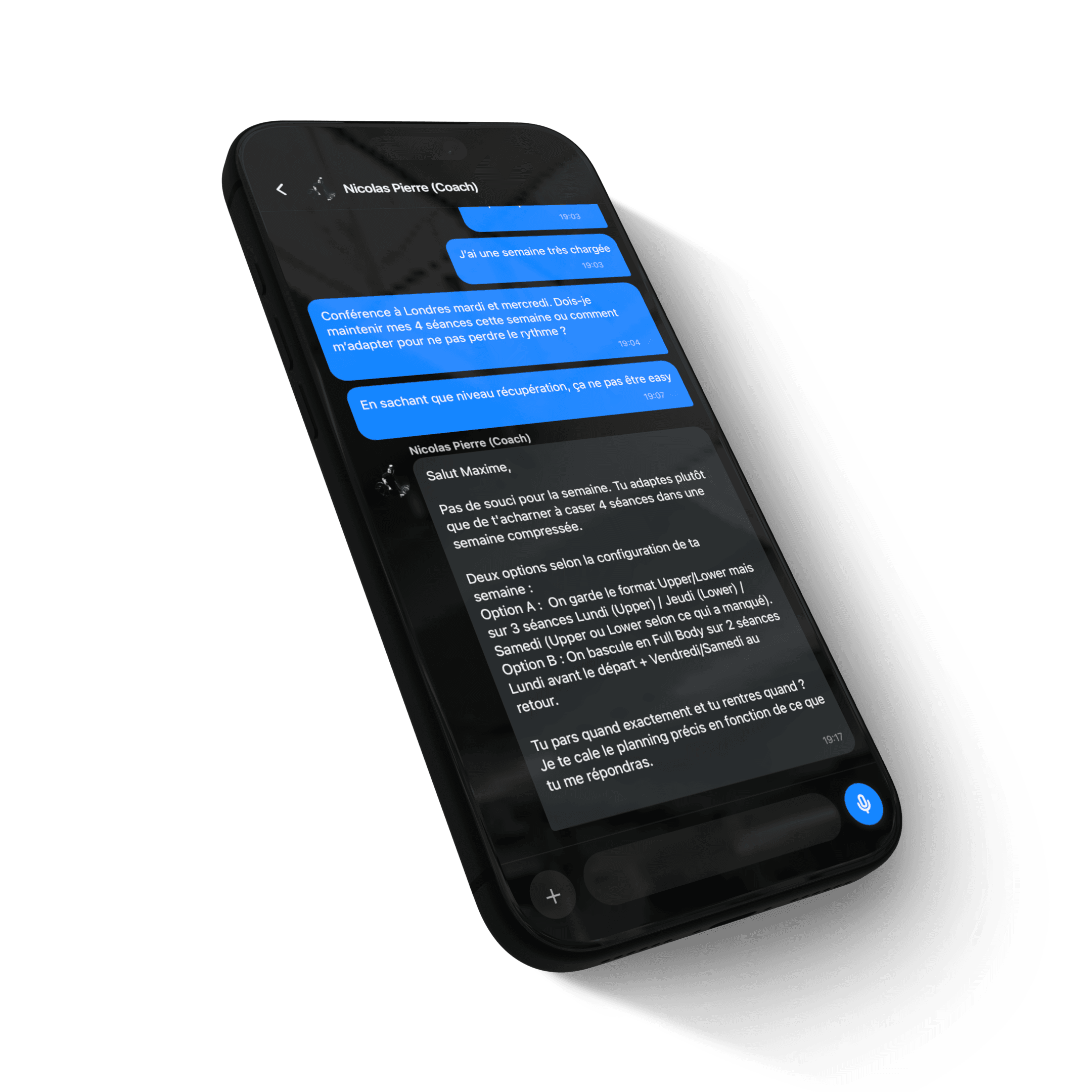 Application OMINIMA — messagerie privée avec le coach